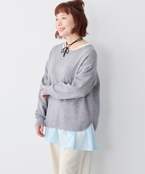 anyfee(エニフィー)の「【anyfee/大きいサイズ】シアードッキング長袖レイヤードTシャツ/チュニック《ニット別売り》(Tシャツ/カットソー・レディース・アイボリー/サックスブルー・3L/5L/LL/4L)」の12枚目の写真