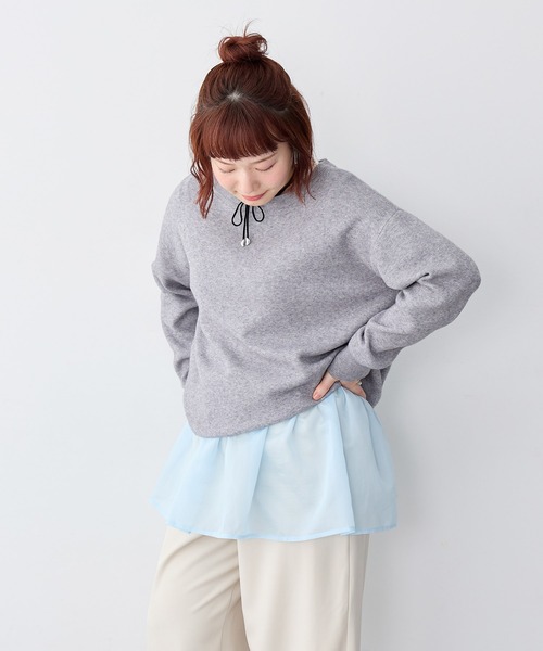 anyfee(エニフィー)の「【anyfee/大きいサイズ】シアードッキング長袖レイヤードTシャツ/チュニック《ニット別売り》(Tシャツ/カットソー・レディース・アイボリー/サックスブルー・3L/5L/LL/4L)」の13枚目の写真