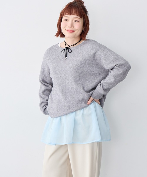 anyfee(エニフィー)の「【anyfee/大きいサイズ】シアードッキング長袖レイヤードTシャツ/チュニック《ニット別売り》(Tシャツ/カットソー・レディース・アイボリー/サックスブルー・3L/5L/LL/4L)」の14枚目の写真
