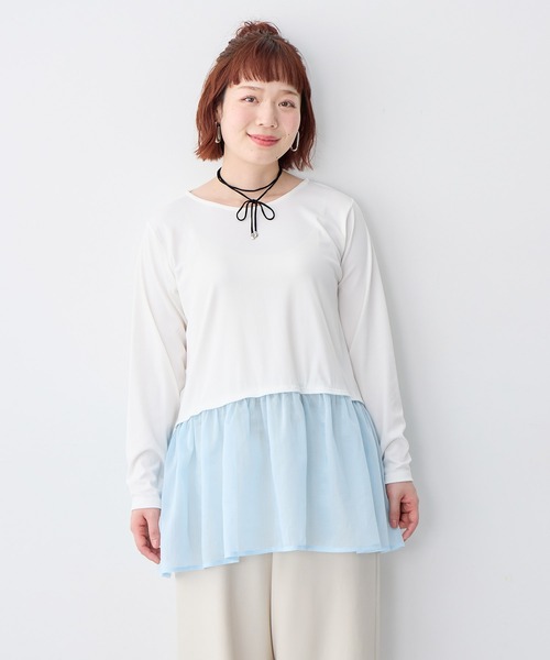 anyfee(エニフィー)の「【anyfee/大きいサイズ】シアードッキング長袖レイヤードTシャツ/チュニック《ニット別売り》(Tシャツ/カットソー・レディース・アイボリー/サックスブルー・3L/5L/LL/4L)」の15枚目の写真