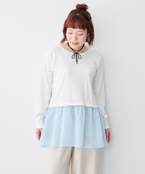anyfee(エニフィー)の「【anyfee/大きいサイズ】シアードッキング長袖レイヤードTシャツ/チュニック《ニット別売り》(Tシャツ/カットソー・レディース・アイボリー/サックスブルー・3L/5L/LL/4L)」の16枚目の写真