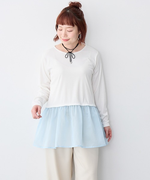 anyfee(エニフィー)の「【anyfee/大きいサイズ】シアードッキング長袖レイヤードTシャツ/チュニック《ニット別売り》(Tシャツ/カットソー・レディース・アイボリー/サックスブルー・3L/5L/LL/4L)」の17枚目の写真