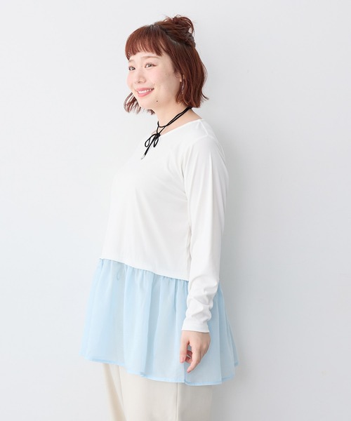 anyfee(エニフィー)の「【anyfee/大きいサイズ】シアードッキング長袖レイヤードTシャツ/チュニック《ニット別売り》(Tシャツ/カットソー・レディース・アイボリー/サックスブルー・3L/5L/LL/4L)」の18枚目の写真