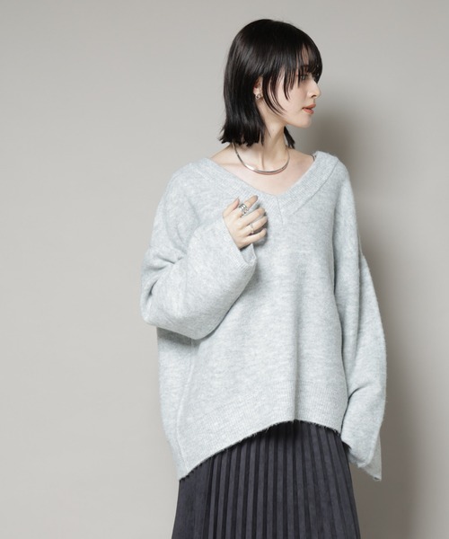 も*様 アニュアンス★美品★グレー Vネック ボタン付き 長袖ニット★フリーサイ セール】Vネックワイドシルエット圧縮ニット（ニット/セーター）｜NANO