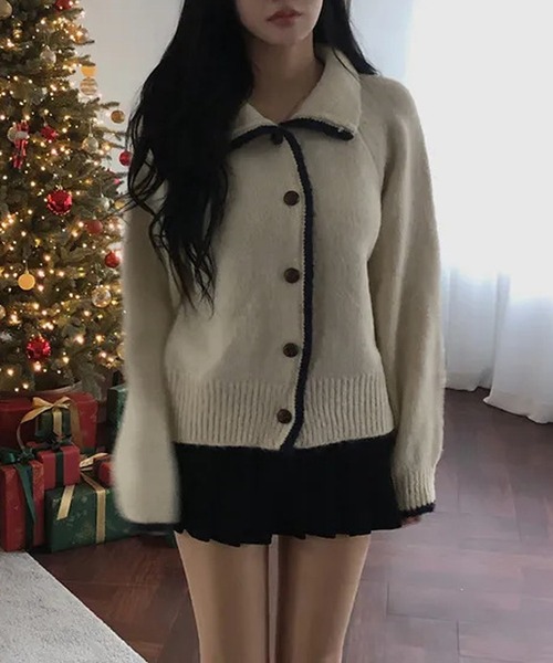 HALEY PESCA（ヘーリーペスカ）の「HALEY PESCA/襟付き　バイカラーフレンチニットカーディガン（カーディガン/ボレロ・レディース・アイボリー/グレー/ネイビー・FREE）」の4枚目の写真