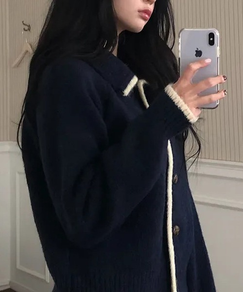 HALEY PESCA（ヘーリーペスカ）の「HALEY PESCA/襟付き　バイカラーフレンチニットカーディガン（カーディガン/ボレロ・レディース・アイボリー/グレー/ネイビー・FREE）」の9枚目の写真