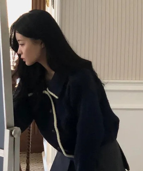 HALEY PESCA（ヘーリーペスカ）の「HALEY PESCA/襟付き　バイカラーフレンチニットカーディガン（カーディガン/ボレロ・レディース・アイボリー/グレー/ネイビー・FREE）」の10枚目の写真