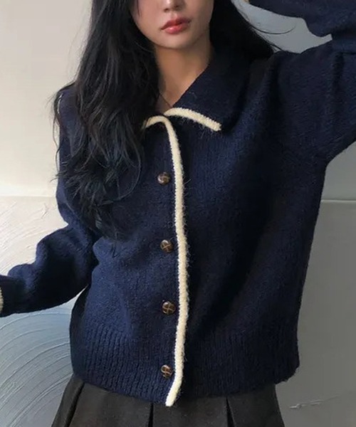 HALEY PESCA（ヘーリーペスカ）の「HALEY PESCA/襟付き　バイカラーフレンチニットカーディガン（カーディガン/ボレロ・レディース・アイボリー/グレー/ネイビー・FREE）」の12枚目の写真