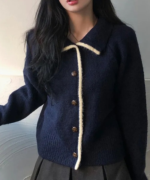 HALEY PESCA（ヘーリーペスカ）の「HALEY PESCA/襟付き　バイカラーフレンチニットカーディガン（カーディガン/ボレロ・レディース・アイボリー/グレー/ネイビー・FREE）」の13枚目の写真