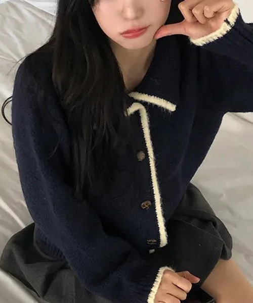 HALEY PESCA（ヘーリーペスカ）の「HALEY PESCA/襟付き　バイカラーフレンチニットカーディガン（カーディガン/ボレロ・レディース・アイボリー/グレー/ネイビー・FREE）」の15枚目の写真