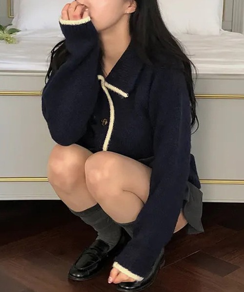 HALEY PESCA（ヘーリーペスカ）の「HALEY PESCA/襟付き　バイカラーフレンチニットカーディガン（カーディガン/ボレロ・レディース・アイボリー/グレー/ネイビー・FREE）」の17枚目の写真