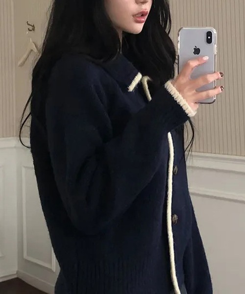 HALEY PESCA（ヘーリーペスカ）の「HALEY PESCA/襟付き　バイカラーフレンチニットカーディガン（カーディガン/ボレロ・レディース・アイボリー/グレー/ネイビー・FREE）」の18枚目の写真