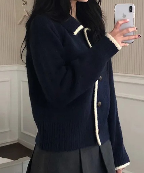 HALEY PESCA（ヘーリーペスカ）の「HALEY PESCA/襟付き　バイカラーフレンチニットカーディガン（カーディガン/ボレロ・レディース・アイボリー/グレー/ネイビー・FREE）」の19枚目の写真