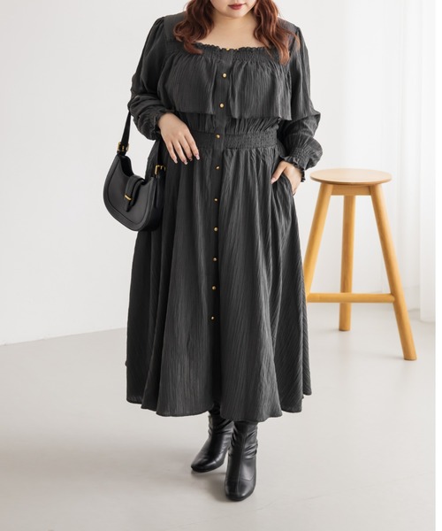 CLETTE(クレット)の「CLETTEオリジナルフロントボタンティアードデザインワンピース(ワンピース・レディース・ネイビー/チャコールグレー/オリーブ・4L/3L/LL)」の19枚目の写真