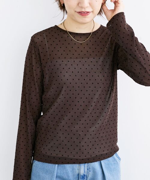 le.coeur blanc（ルクールブラン）の「シアーラメフロッキードットプルオーバー（Tシャツ/カットソー・レディース・ブラウン系その他2/ブラック系その他/ホワイト系その他・38）」の3枚目の写真