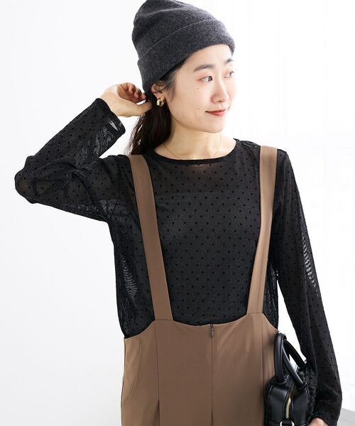 le.coeur blanc（ルクールブラン）の「シアーラメフロッキードットプルオーバー（Tシャツ/カットソー・レディース・ブラウン系その他2/ブラック系その他/ホワイト系その他・38）」の16枚目の写真