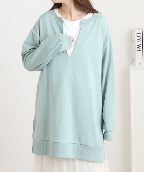 OMNES(オムネス)の「裏毛深Vネックオーバーサイズチュニックアンサンブル(Tシャツ/カットソー・レディース・グレイッシュベージュ/ブラック/ミント/ベージュ・FREE)」の6枚目の写真