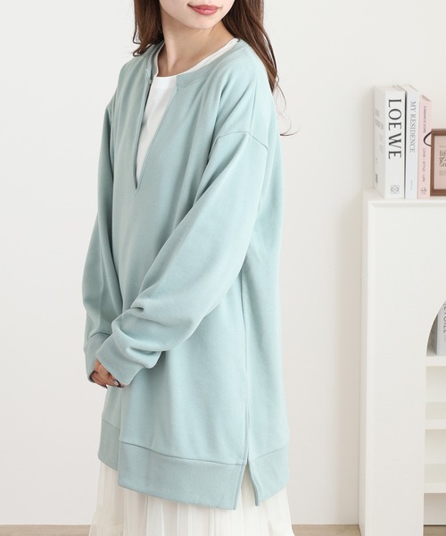 OMNES(オムネス)の「裏毛深Vネックオーバーサイズチュニックアンサンブル(Tシャツ/カットソー・レディース・グレイッシュベージュ/ブラック/ミント/ベージュ・FREE)」の5枚目の写真