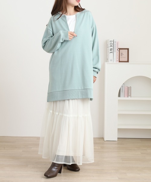 OMNES(オムネス)の「裏毛深Vネックオーバーサイズチュニックアンサンブル(Tシャツ/カットソー・レディース・グレイッシュベージュ/ブラック/ミント/ベージュ・FREE)」の9枚目の写真