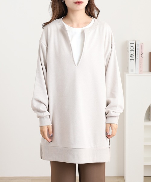OMNES(オムネス)の「裏毛深Vネックオーバーサイズチュニックアンサンブル(Tシャツ/カットソー・レディース・グレイッシュベージュ/ブラック/ミント/ベージュ・FREE)」の18枚目の写真