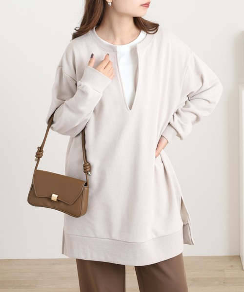 OMNES(オムネス)の「裏毛深Vネックオーバーサイズチュニックアンサンブル(Tシャツ/カットソー・レディース・グレイッシュベージュ/ブラック/ミント/ベージュ・FREE)」の16枚目の写真