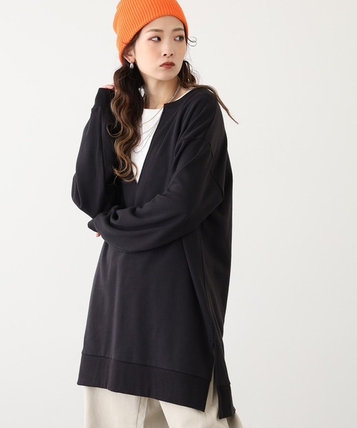 OMNES(オムネス)の「裏毛深Vネックオーバーサイズチュニックアンサンブル(Tシャツ/カットソー・レディース・グレイッシュベージュ/ブラック/ミント/ベージュ・FREE)」の11枚目の写真