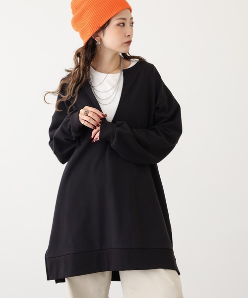 OMNES(オムネス)の「裏毛深Vネックオーバーサイズチュニックアンサンブル(Tシャツ/カットソー・レディース・グレイッシュベージュ/ブラック/ミント/ベージュ・FREE)」の12枚目の写真