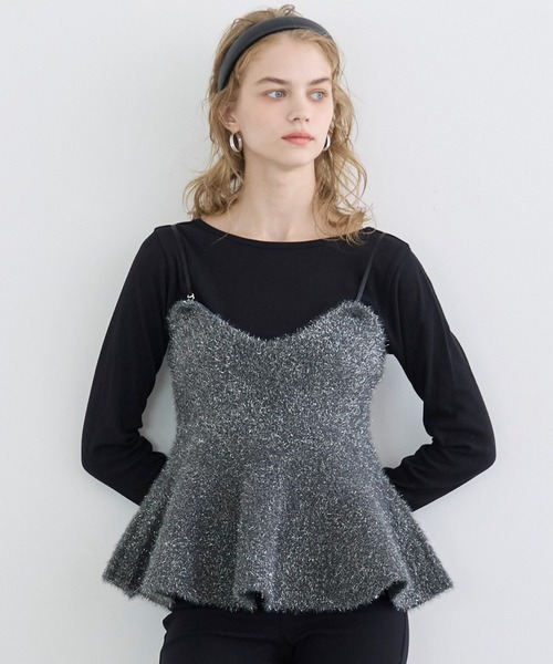 coca（coca）（コカ）の「シャギーラメニットリボンビスチェ（ニット/セーター・レディース・ベージュ/チャコール・L/M）」の2枚目の写真