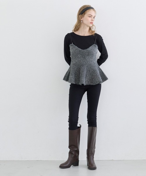 coca（coca）（コカ）の「シャギーラメニットリボンビスチェ（ニット/セーター・レディース・ベージュ/チャコール・L/M）」の3枚目の写真