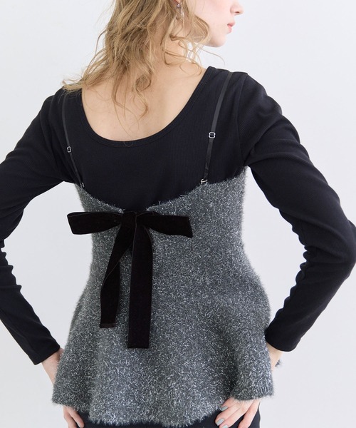 coca（coca）（コカ）の「シャギーラメニットリボンビスチェ（ニット/セーター・レディース・ベージュ/チャコール・L/M）」の4枚目の写真