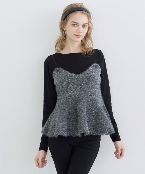 coca（coca）（コカ）の「シャギーラメニットリボンビスチェ（ニット/セーター・レディース・ベージュ/チャコール・L/M）」の5枚目の写真