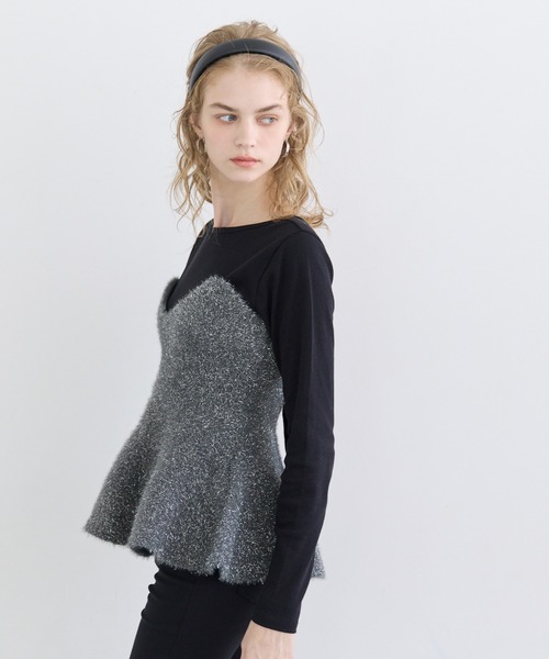 coca（coca）（コカ）の「シャギーラメニットリボンビスチェ（ニット/セーター・レディース・ベージュ/チャコール・L/M）」の8枚目の写真