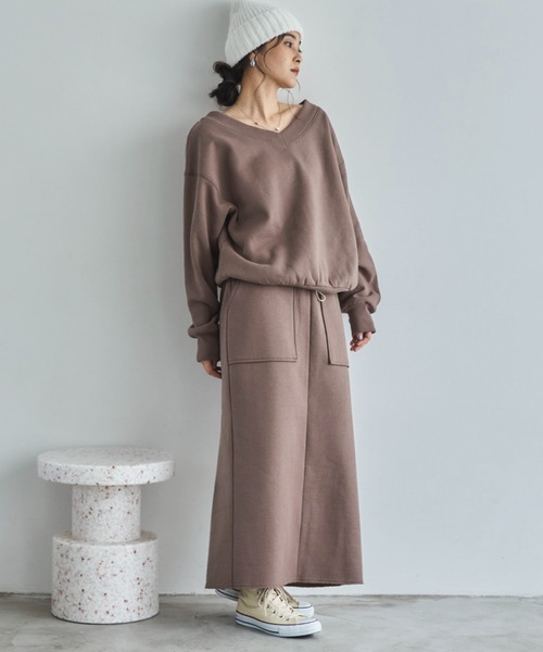 Doux archives（ドゥアルシーヴ）の「裏起毛ベイカータイトスカート（スカート・レディース・ブラック/オートミール/ブラウン・FREE）」の4枚目の写真