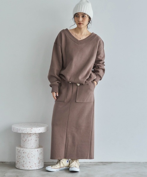 Doux archives（ドゥアルシーヴ）の「裏起毛ベイカータイトスカート（スカート・レディース・ブラック/オートミール/ブラウン・FREE）」の5枚目の写真