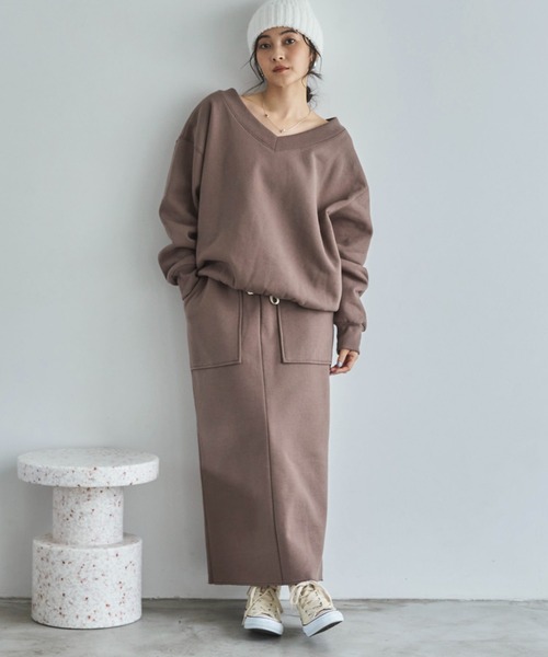 Doux archives（ドゥアルシーヴ）の「裏起毛ベイカータイトスカート（スカート・レディース・ブラック/オートミール/ブラウン・FREE）」の6枚目の写真