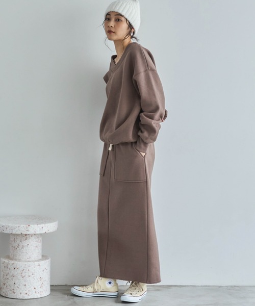 Doux archives（ドゥアルシーヴ）の「裏起毛ベイカータイトスカート（スカート・レディース・ブラック/オートミール/ブラウン・FREE）」の8枚目の写真