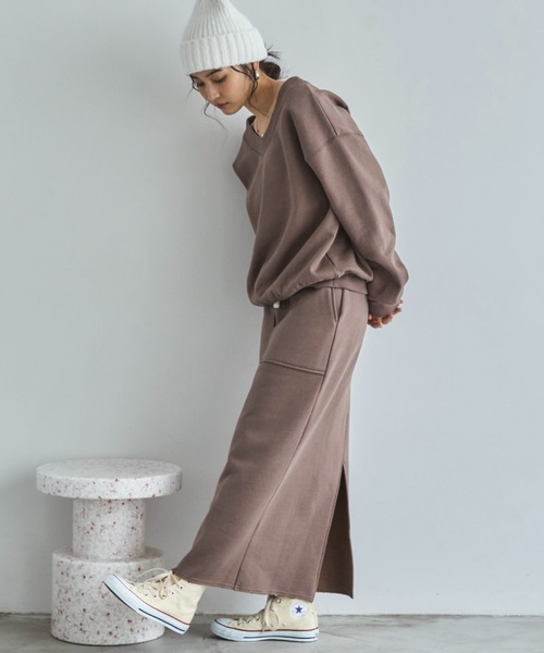 Doux archives（ドゥアルシーヴ）の「裏起毛ベイカータイトスカート（スカート・レディース・ブラック/オートミール/ブラウン・FREE）」の9枚目の写真