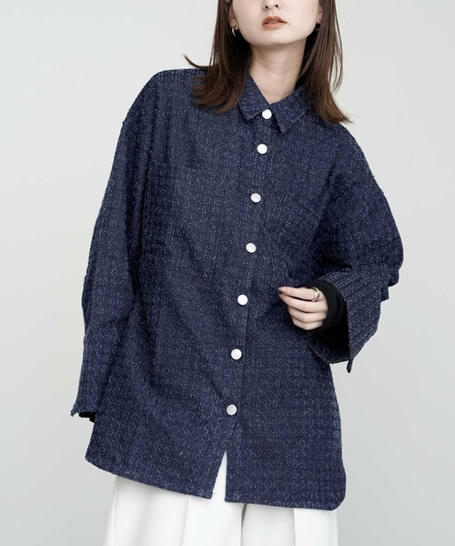 Bulue.(ブルー)の「【Bulue.】クラッシュデニムビックカフスシャツ(シャツ/ブラウス・レディース・インディゴブルー/ブルー/ブラック・FREE)」の1枚目の写真