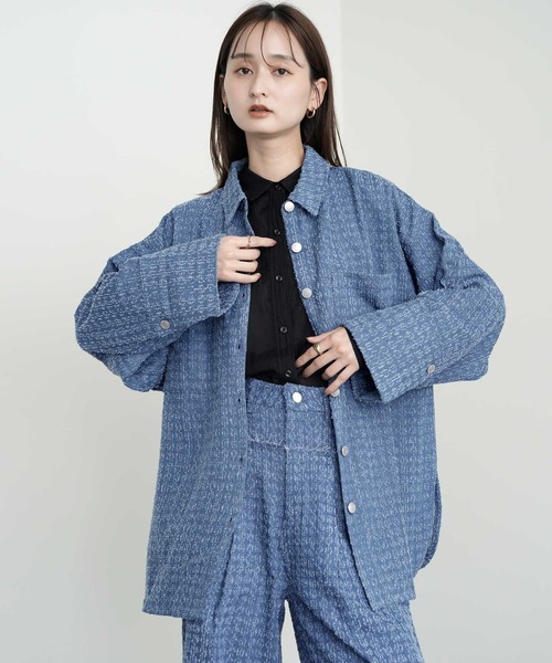 Bulue.(ブルー)の「【Bulue.】クラッシュデニムビックカフスシャツ(シャツ/ブラウス・レディース・インディゴブルー/ブルー/ブラック・FREE)」の9枚目の写真