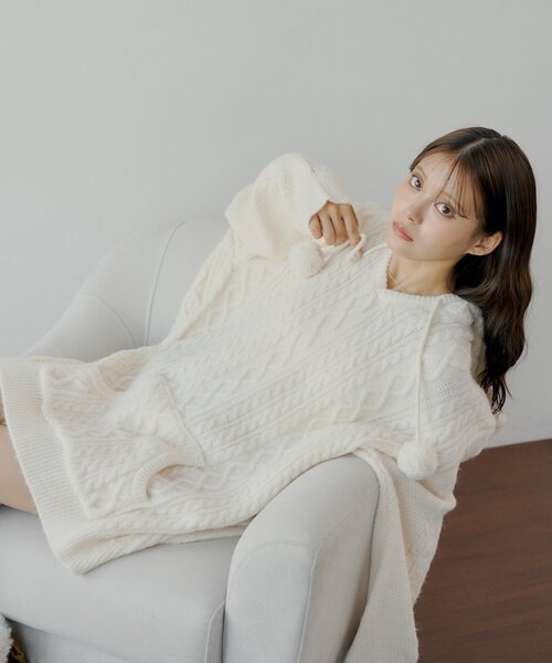 Chico（チコ）の「フードケーブルミニニットワンピース（ワンピース・レディース・ブラウン/グレー/アイボリー・FREE）」の6枚目の写真