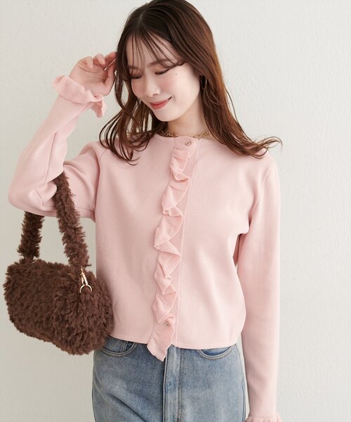 me＆me couture フリルトップス カーディガンピンク レース新品未使用 フリルディティールカーディガン（カーディガン/ボレロ）｜natural