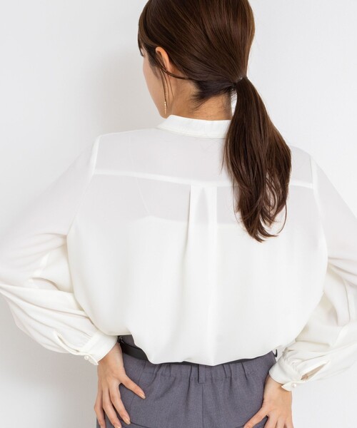 セール】ウォッシャブルバックサテンパール釦タックブラウス（シャツ
