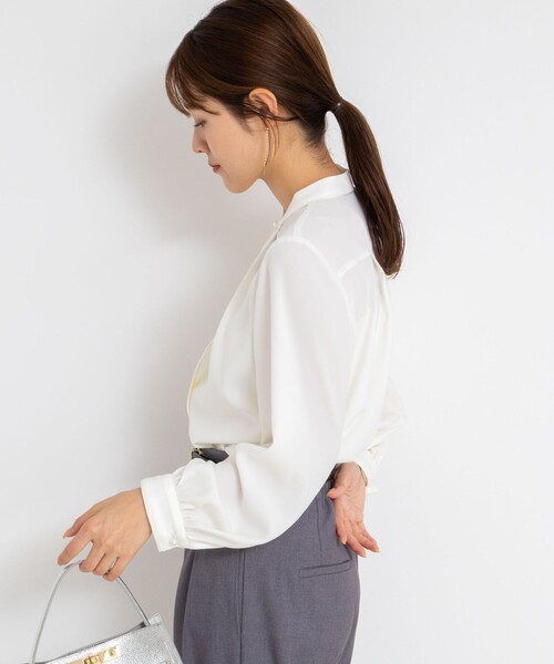 セール】ウォッシャブルバックサテンパール釦タックブラウス（シャツ