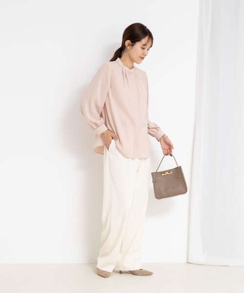 セール】ウォッシャブルバックサテンパール釦タックブラウス（シャツ
