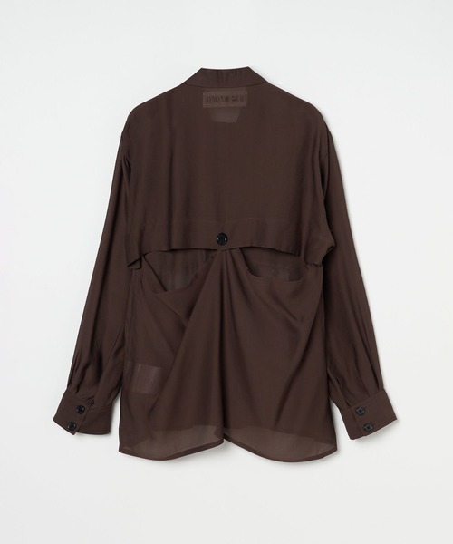INSCRIRE(アンスクリア)の「Sheer Satin Millitary Jacket/ミリタリー/ワークジャケット/シアー素材/INSCRIRE-(ブルゾン・メンズ・ブラウン/ブラック・3/2)」の3枚目の写真