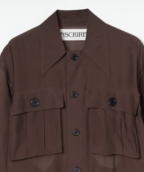INSCRIRE(アンスクリア)の「Sheer Satin Millitary Jacket/ミリタリー/ワークジャケット/シアー素材/INSCRIRE-(ブルゾン・メンズ・ブラウン/ブラック・3/2)」の4枚目の写真