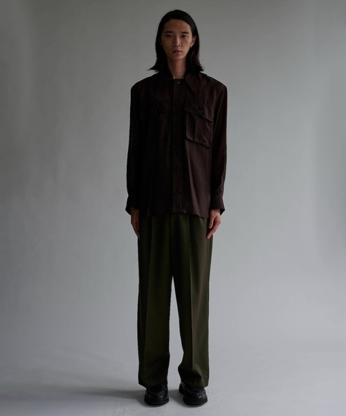 INSCRIRE(アンスクリア)の「Sheer Satin Millitary Jacket/ミリタリー/ワークジャケット/シアー素材/INSCRIRE-(ブルゾン・メンズ・ブラウン/ブラック・3/2)」の8枚目の写真