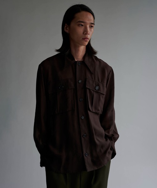 INSCRIRE(アンスクリア)の「Sheer Satin Millitary Jacket/ミリタリー/ワークジャケット/シアー素材/INSCRIRE-(ブルゾン・メンズ・ブラウン/ブラック・3/2)」の10枚目の写真