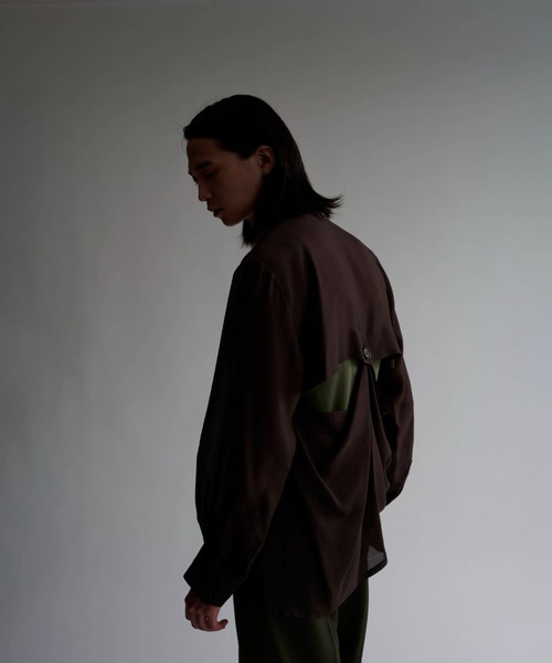 INSCRIRE(アンスクリア)の「Sheer Satin Millitary Jacket/ミリタリー/ワークジャケット/シアー素材/INSCRIRE-(ブルゾン・メンズ・ブラウン/ブラック・3/2)」の11枚目の写真