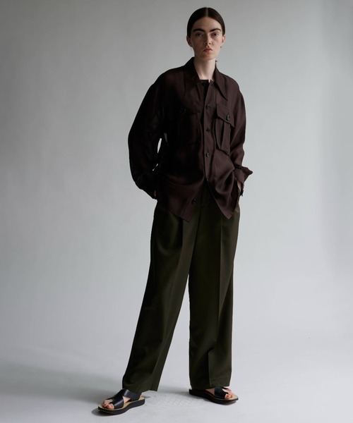 INSCRIRE(アンスクリア)の「Sheer Satin Millitary Jacket/ミリタリー/ワークジャケット/シアー素材/INSCRIRE-(ブルゾン・メンズ・ブラウン/ブラック・3/2)」の13枚目の写真